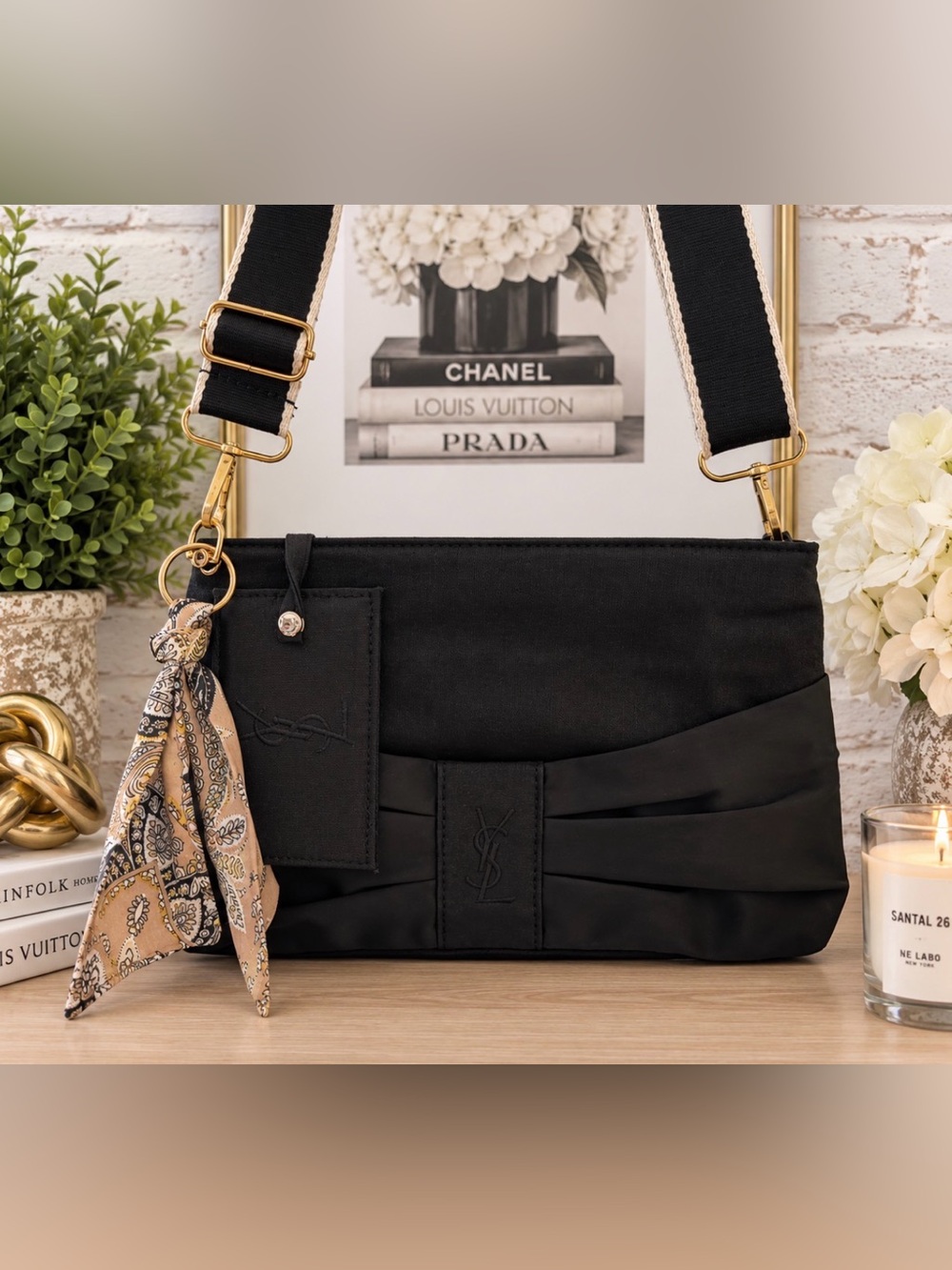 Yves Saint Laurent Black Cosmetic Bag with mirror GWP VIP item